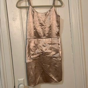 Gold peplum satin sheen dress